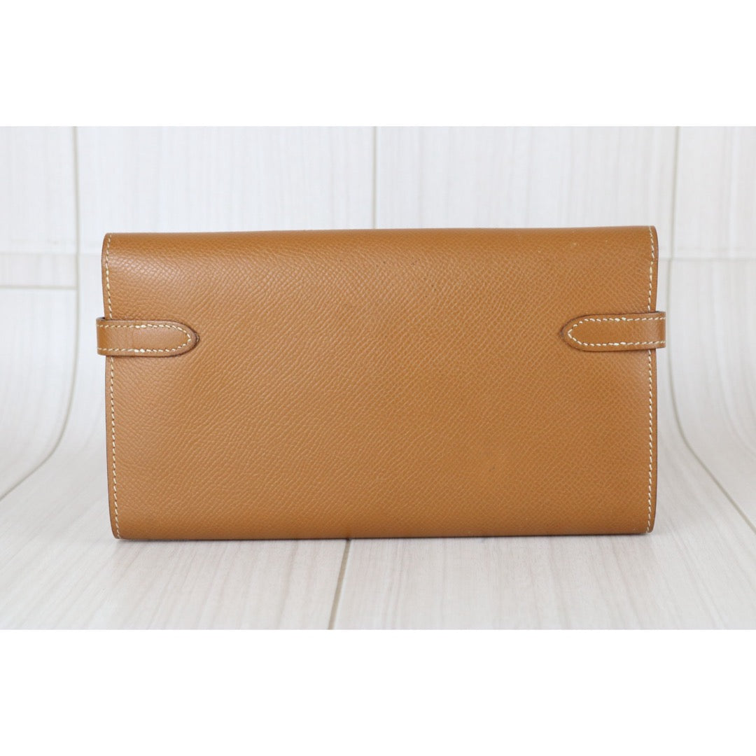 Good ( Rank AB)｜ HERMES Epsom Kelly Wallet Golden Brown B Stamp Made In 2023 Year｜W25062102