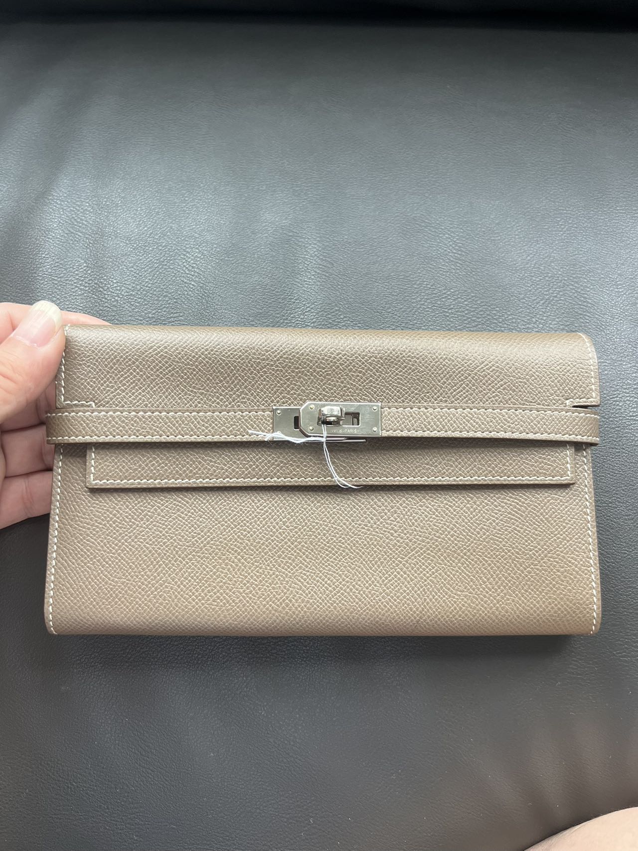 HERMES Epsom Kelly Wallet Gray C Stamp