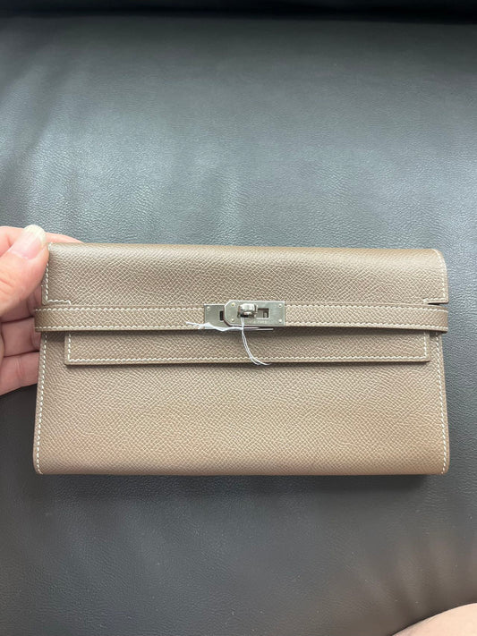 HERMES Epsom Kelly Wallet Gray C Stamp