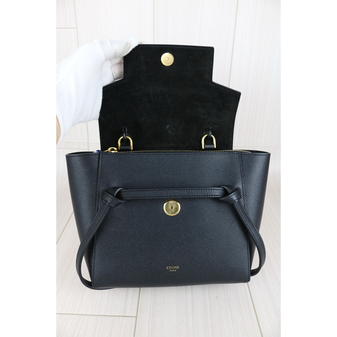 Good ( Rank AB)｜CELINE Calf Leather Belt Nano Handbag Shoulder Bag Black｜S25082510