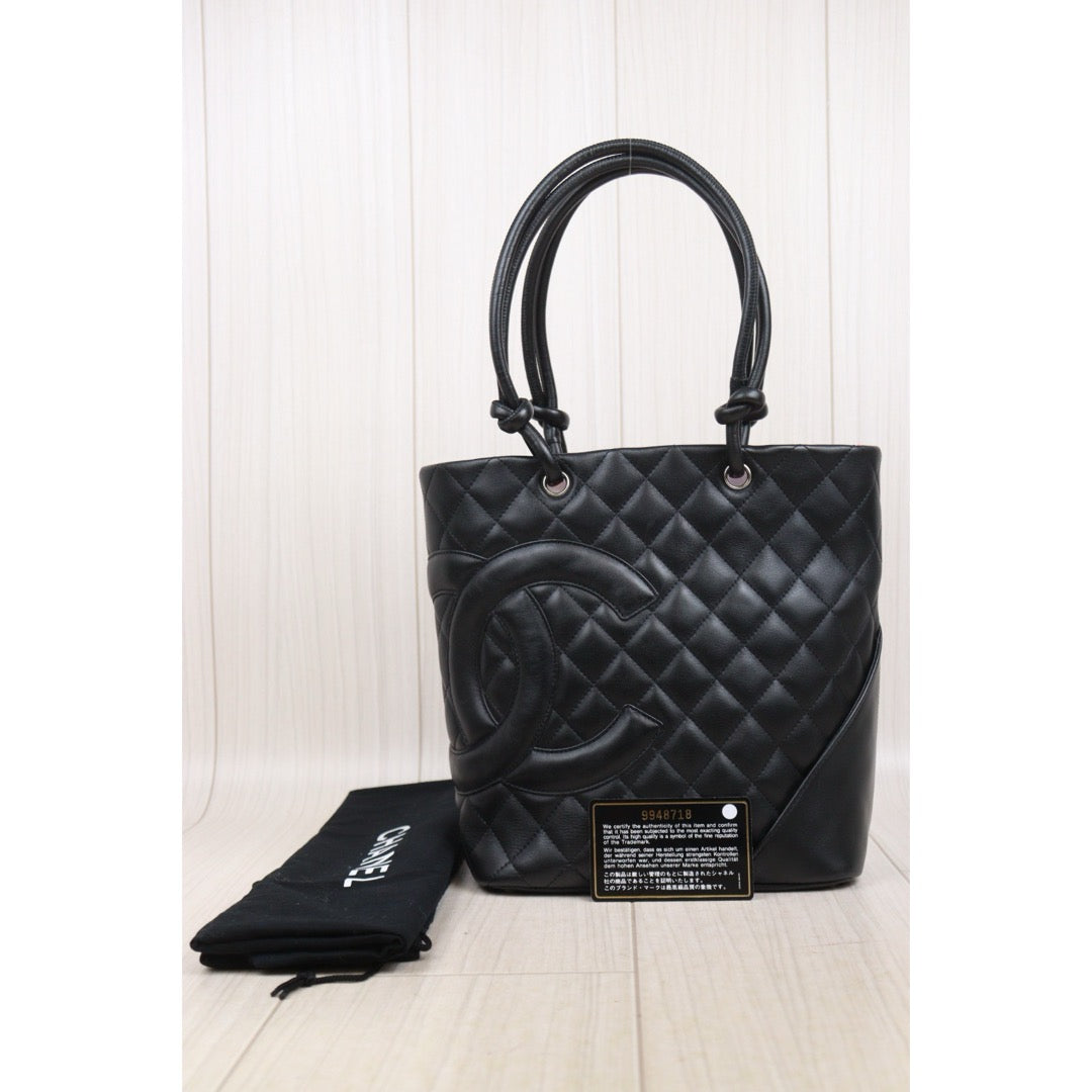 Very Good ( Rank A)｜ CHANEL Cambon Line Calf Leather So Black Tote Bag MM Made In 2004-2005Year｜25090207