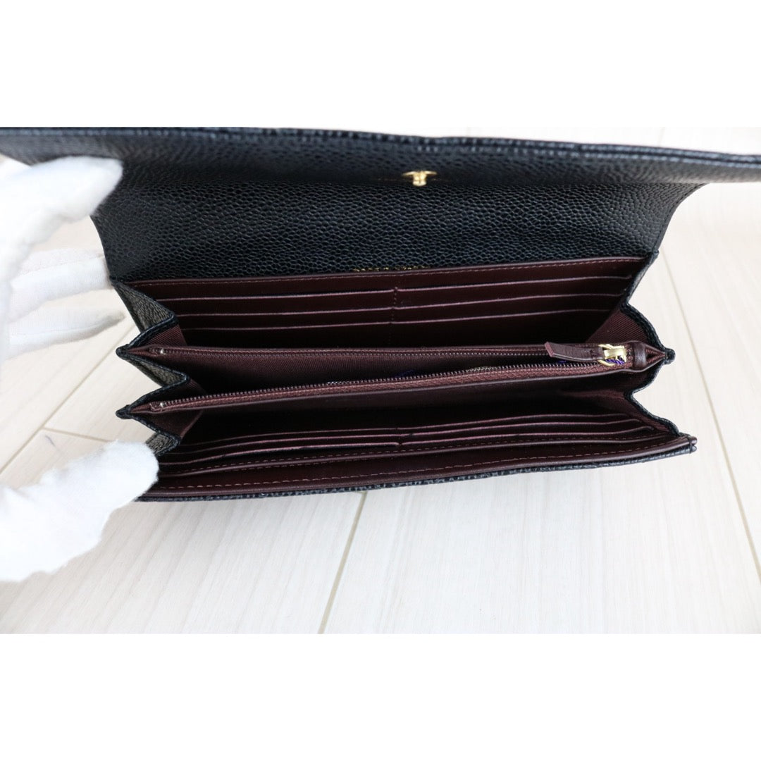 Very Good ( Rank A)｜Full Set CHANEL Caviar Skin Black Long Wallet Made In 2015-2016Year｜X25120702