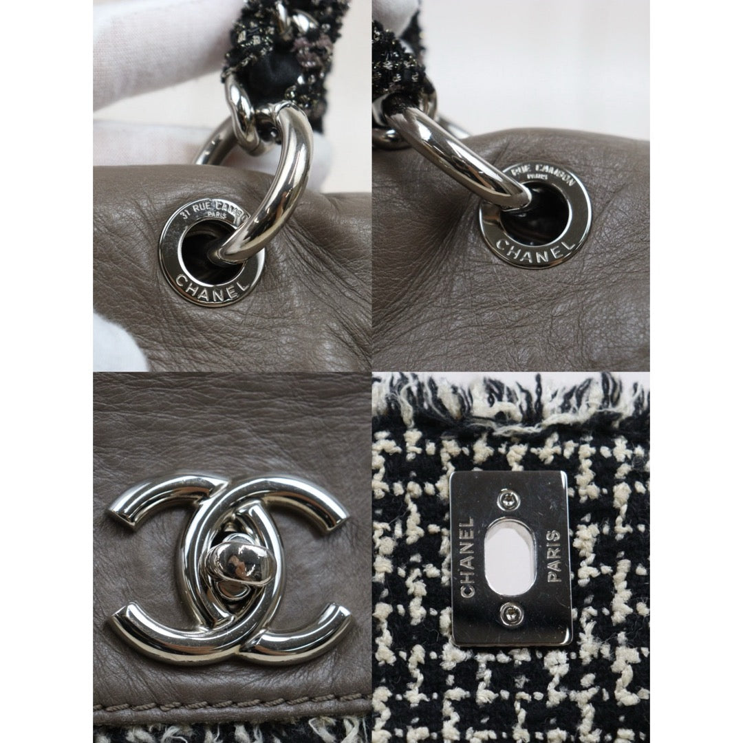 Good ( Rank AB)｜ CHANEL Calf Leather Woolen Matrasse Chain Shoulder Bag Etoupe Gray Made In 2009- 2010Year｜Y25110410