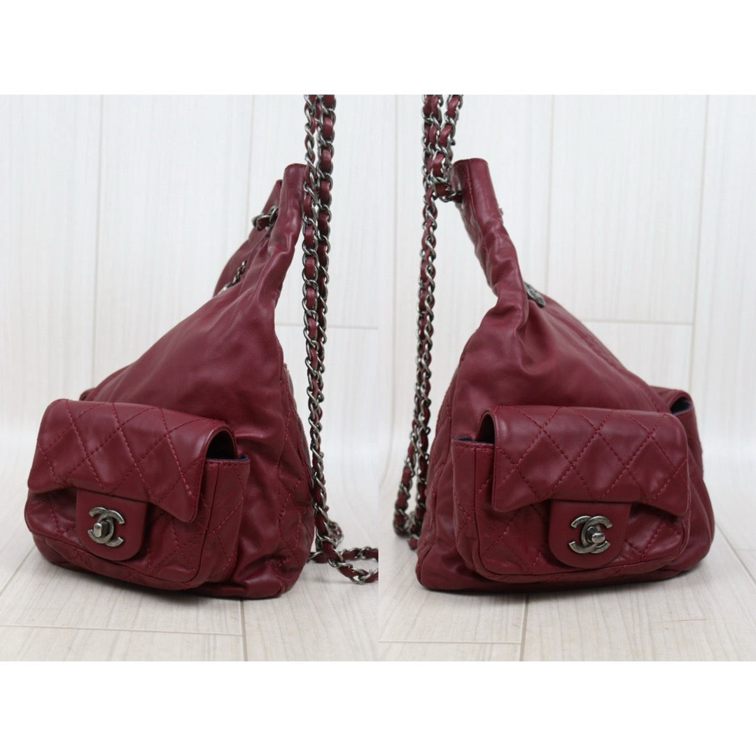 Good ( Rank AB) ｜CHANEL Matrasse Chain Lamb Skin Frog Backpack Dark Red  Made in 2012-2013 Year｜L25111603