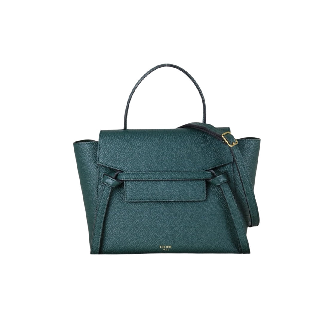 Excellent（Rank SA）｜CELINE Leather Calf Belt Nano Handbag Shoulder Bag Dark Green｜X25082407