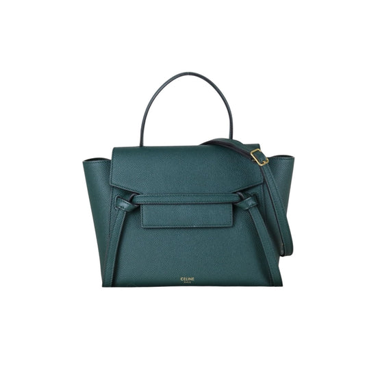 Excellent（Rank SA）｜CELINE Leather Calf Belt Nano Handbag Shoulder Bag Dark Green｜X25082407