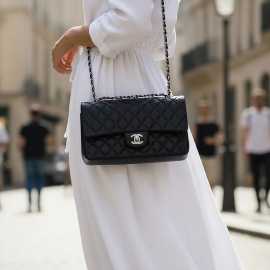 Include Entrupy Certificate of Authenticity｜Excellent（Rank SA）｜Full Set CHANEL Lamb Skin Matrasse Chain Double Flap 25 Shoulder Bag  Black Made In 2019Year｜S26031904