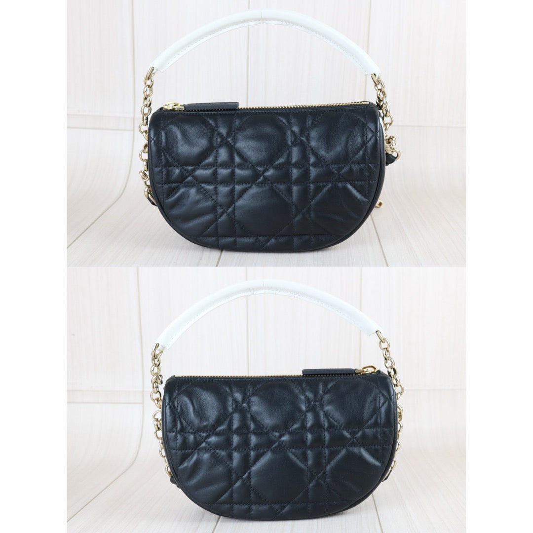 Include Entrupy Certificate of Authenticity｜Very Good ( Rank A) ｜  Dior Lady Dior Lamb Skin Vibe Hobo In Cannage Pattern Handbag  Shoulder Bag Black ｜Z26091607