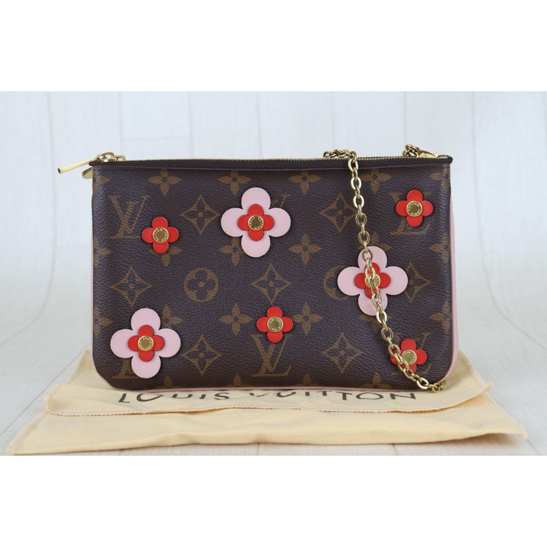 Include Entrupy Certificate of Authenticity｜Very Good ( Rank A)｜ Louis Vuitton Double Zip Pochette Limited Edition Blooming Flowers Monogram｜S26090714