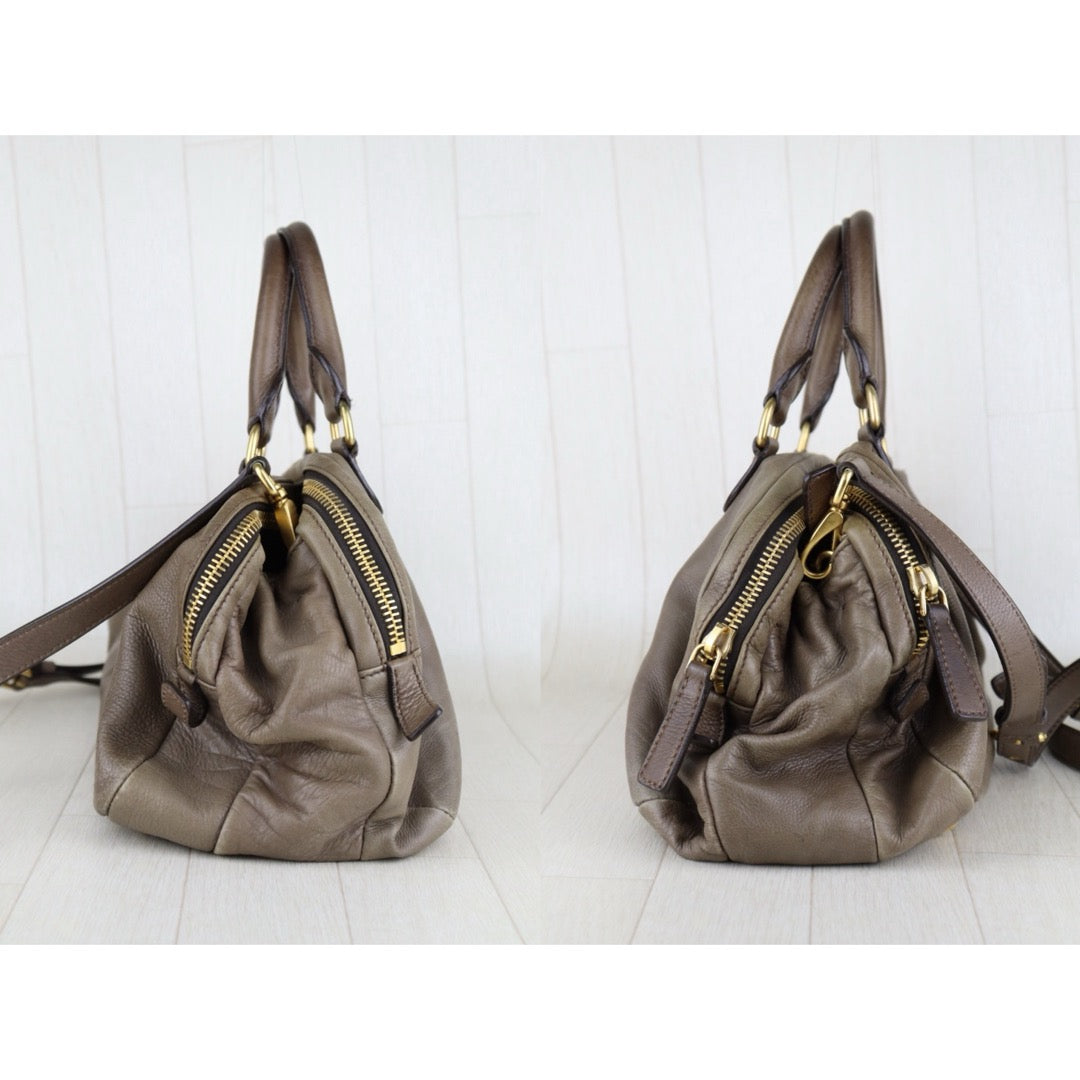 Fair ( Rank B)｜MiuMiu Calf Skin Handbag Shoulder Bag Grey Brown ｜H25063010