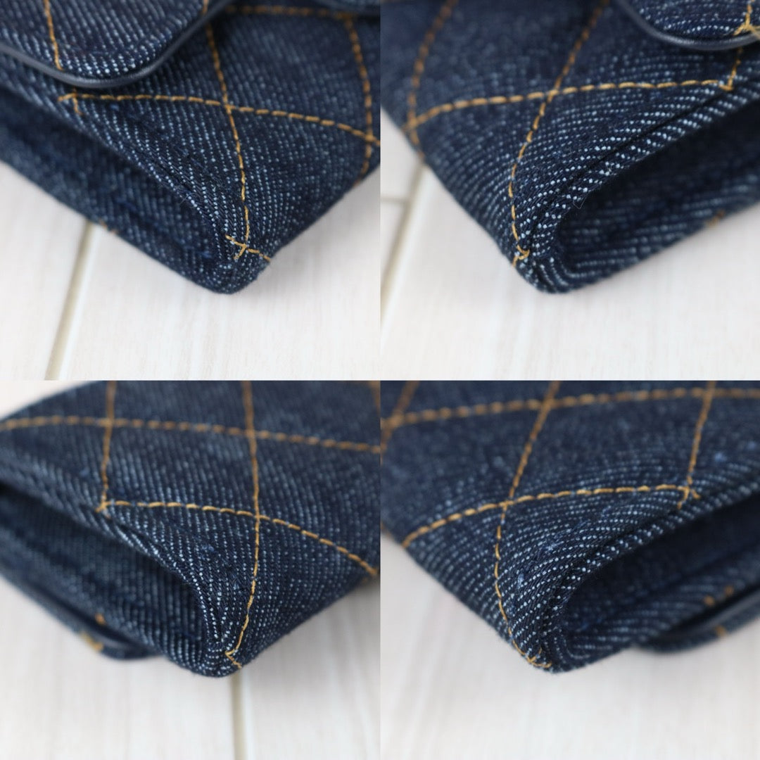 Include Entrupy Certificate of Authenticity｜Excellent（Rank SA）｜Full Set Chanel 26S Denim Classic Card Holder Dark Blue IC Chips Model｜X26041307