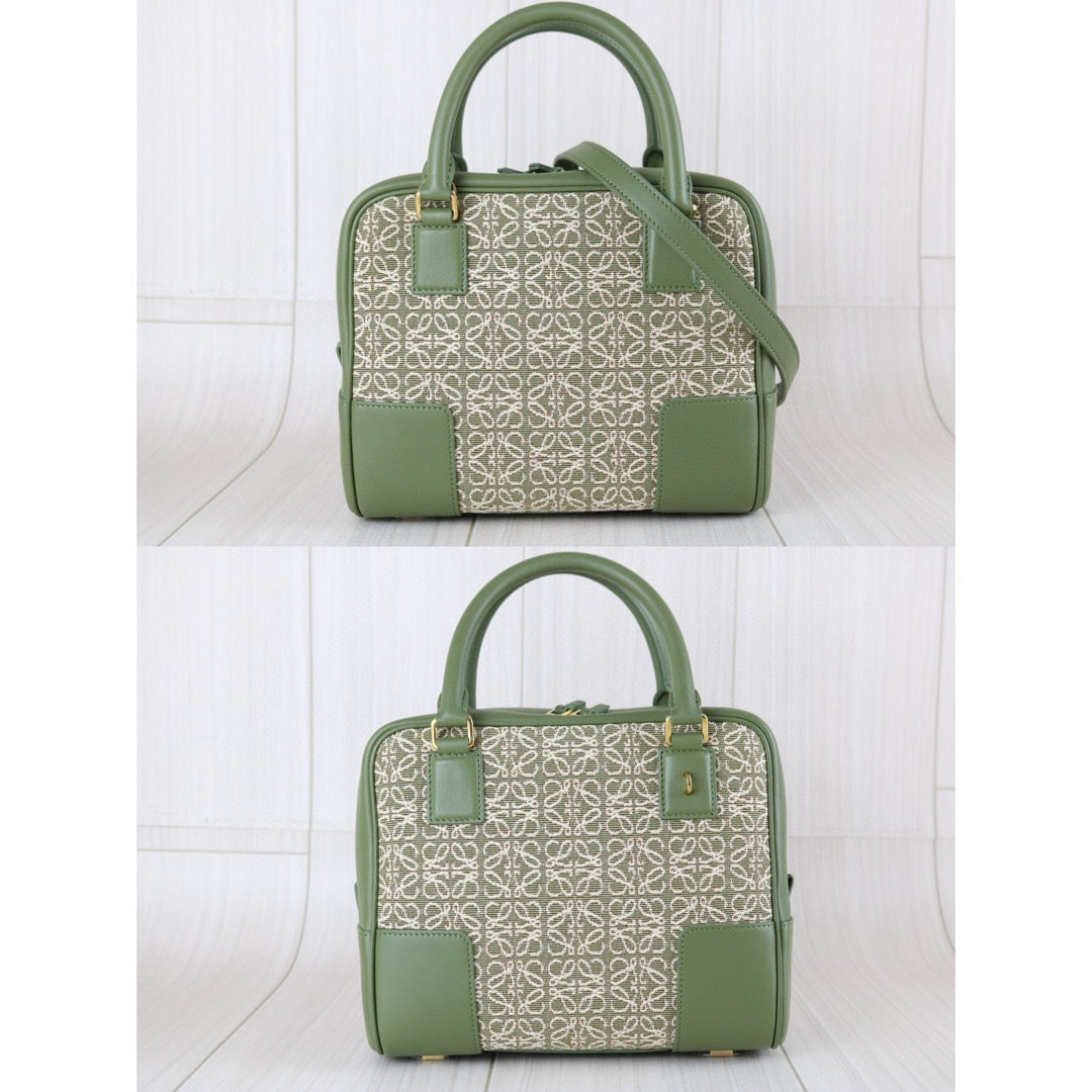 Excellent（Rank SA）｜ LOEWE Amazona Canvas Leather Calf  Matcha Hand Bag With Shoulder Strap ｜X24111204