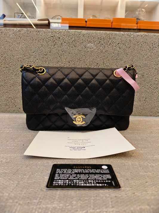 Include Entrupy Certificate of Authenticity｜Very Good ( Rank A)｜ CHANEL caviar Skin Matrasse Chain Double Flap 25 Shoulder Bag  Black