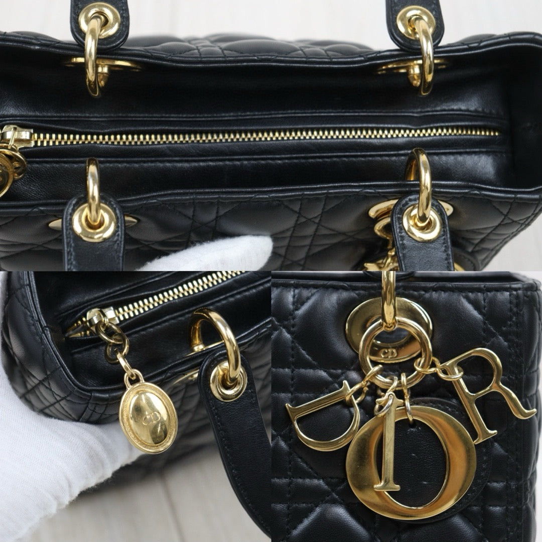 Good ( Rank AB)｜  Dior Lady Dior Lamb Skin 2WAY Shoulder Bag Handbag Black  ｜H25052503