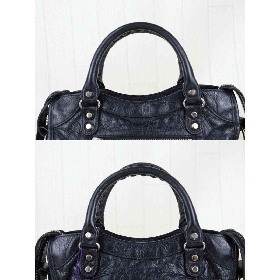 Include Entrupy Certificate of Authenticity｜Good ( Rank AB)｜Balenciaga Oiled Leather Gaint Classic mini city Handbag Shoulder Bag Black｜S26060115