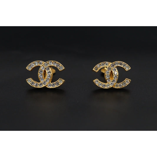 Very Good ( Rank A) ｜ CHANEL Coco Mark 18K Gold Rhinestone Earrings ｜25111409