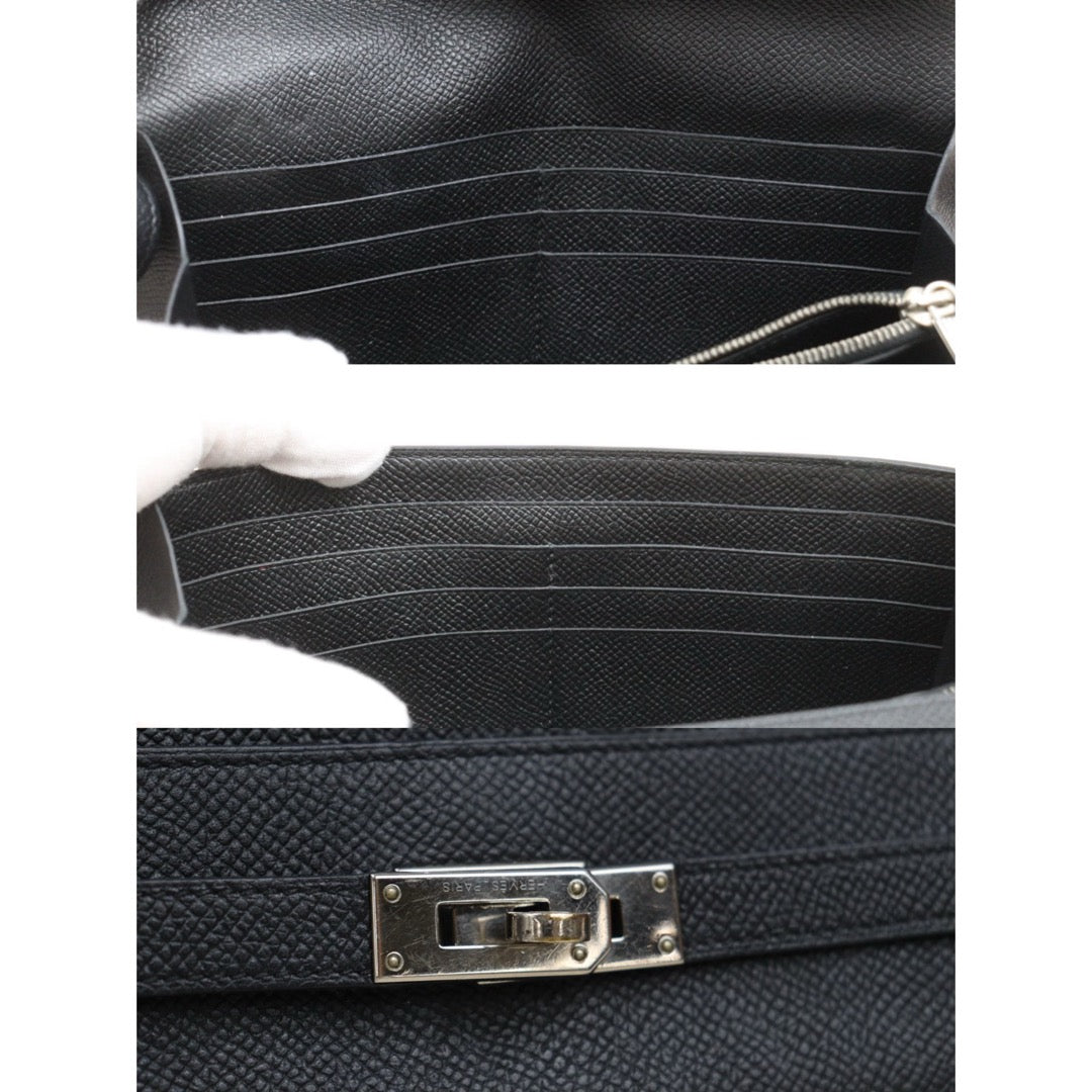 Good ( Rank AB)｜ HERMES Epsom Kelly Long Wallet Black □X Stamp Made In 2016Year｜W25110610