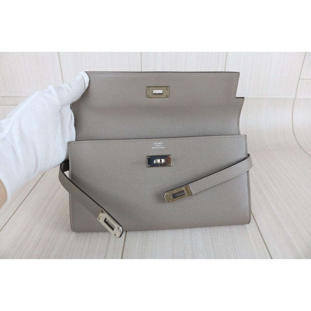 Include Entrupy Certificate of Authenticity｜Excellent（Rank SA)｜ HERMES Epson Kelly Long Wallet  C Stamp Gris Asphalte Made In 2018Year｜W26030403