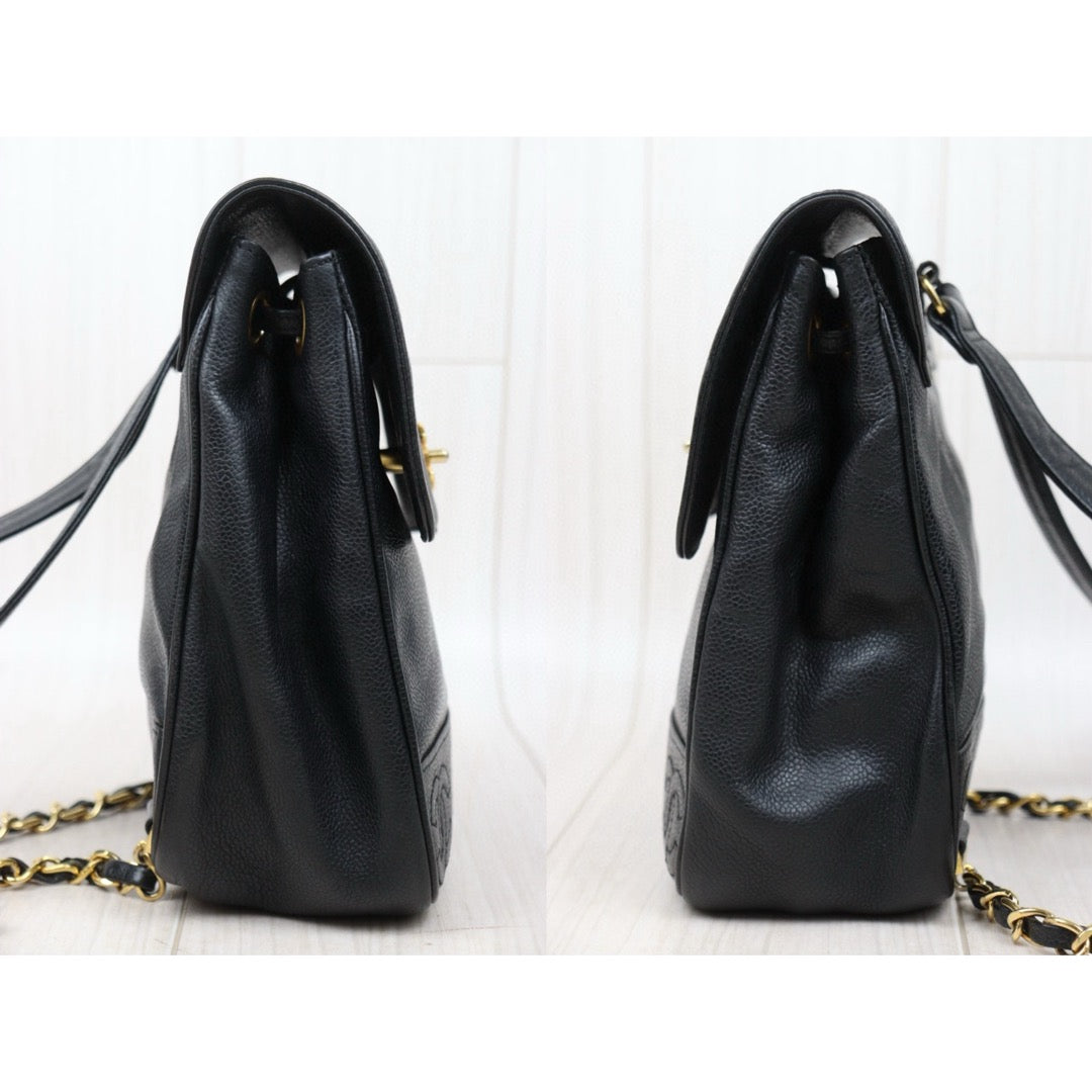 Good ( Rank AB)｜CHANEL  Caviar Skin Leather Calf Leather Backpack  Black Made in 1996-1997Year｜P25041405