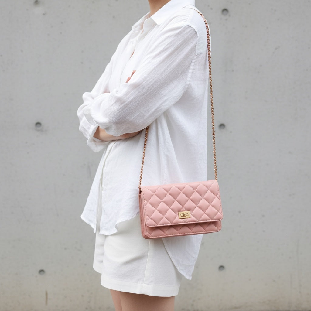 Include Entrupy Certificate of Authenticity｜Very Good ( Rank A)｜ CHANEL Matelasse Chain 2.55  Aged Calfskin WOC Pink Made in 2018Year ｜S26060101