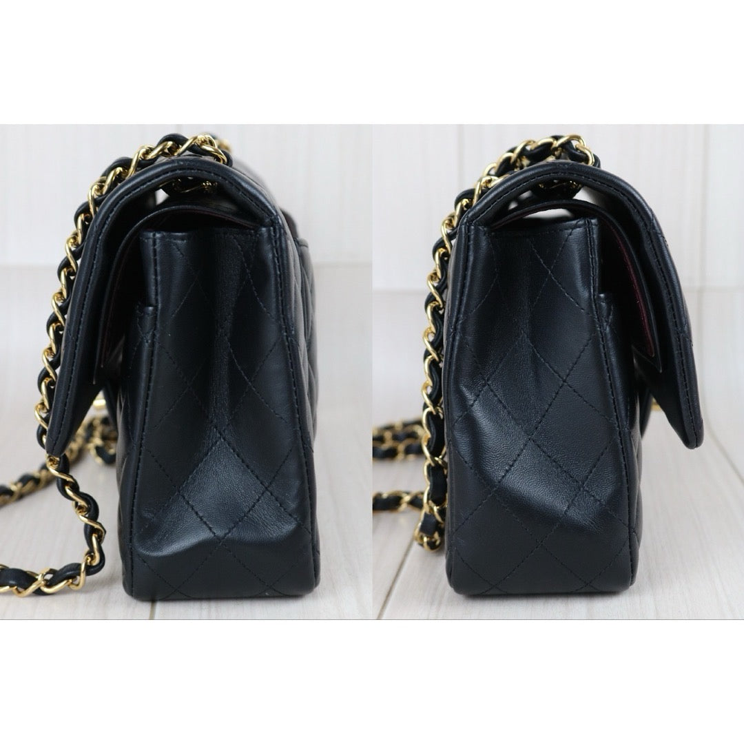 Include Entrupy Certificate of Authenticity｜Very Good ( Rank A)｜ CHANEL Lamb Skin Matrasse Chain Double Flap 25 Shoulder Bag  Black Made In 2019 Year｜S26080101