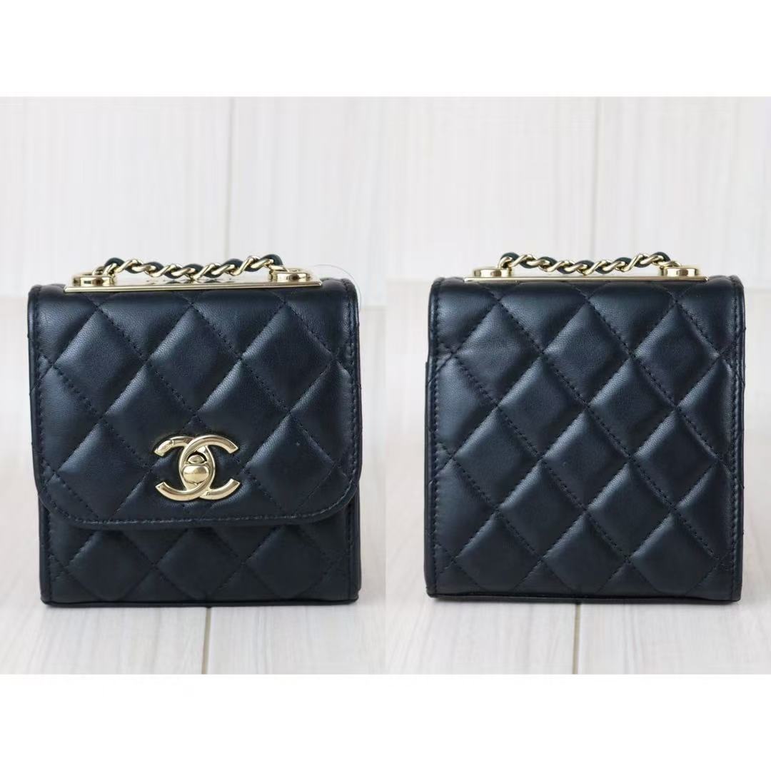 Include Entrupy Certificate of Authenticity｜Very Good ( Rank A)｜ CHANEL Matelasse Chain Lamb Skin Trandy CC mini Box Black Made In 2021-2022Year ｜S26060113