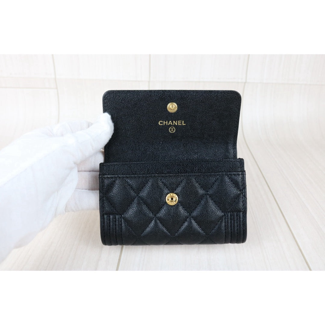 Include Entrupy Certificate of Authenticity｜Excellent（Rank SA）｜Full Set Chanel Caviar Skin Black Leboy Card Holder Made In 2019Year ｜X26051703