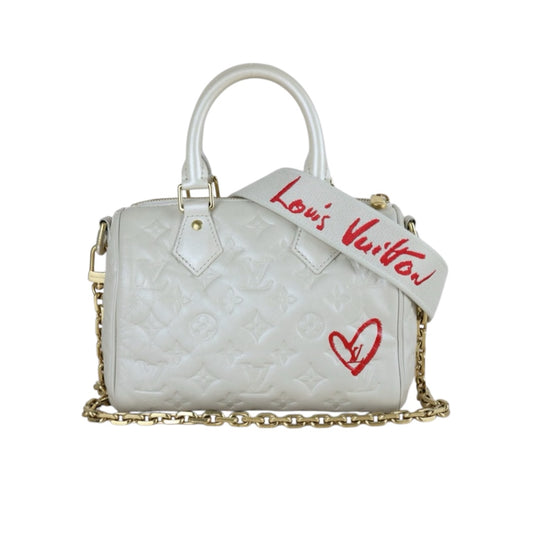 Very Good ( Rank A) ｜LV Monogram Leather Speedy 20 Limited Edition White Handbag With Shoulder Bag｜B25012201