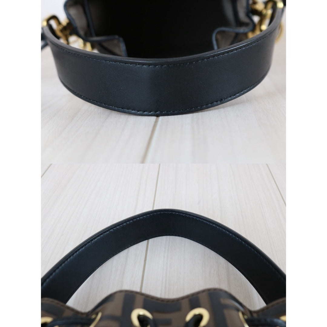 Good ( Rank AB)｜ FENDI Zucca Mini Mon Tresor Calf Leather Bucket bag Shoulder Bag Brown ｜S25122304