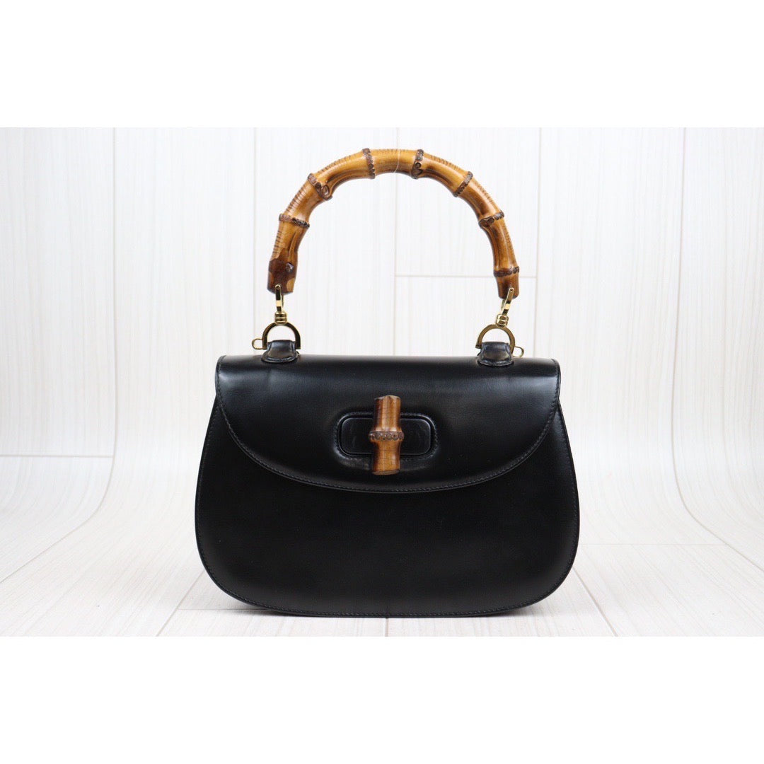 Rank A ｜ GUCCI Bamboo Box Leather Black Hand Bag ｜23111608