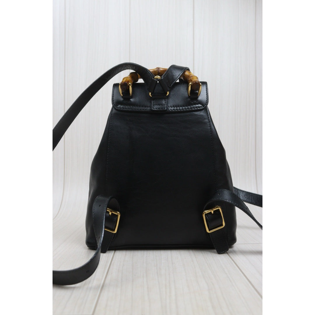 Include Entrupy Certificate of Authenticity｜Good ( Rank AB)｜  GUCCI Bamboo Calf Leather Black Backpack｜26092204