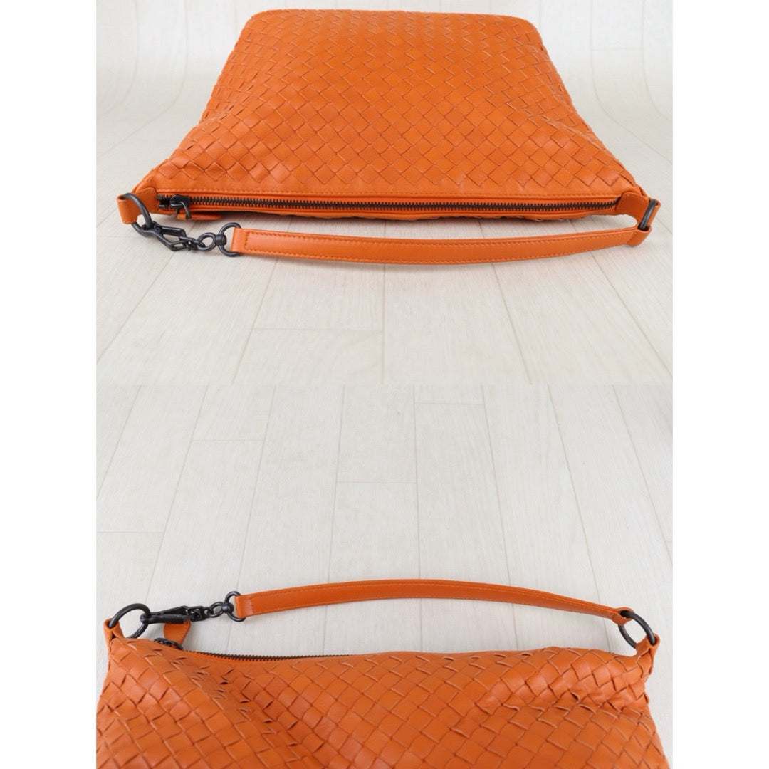 Include Entrupy Certificate of Authenticity｜Very Good ( Rank A)｜ Bottega Veneta Lamb Skin  Braid Shoulder Bag Orange｜S26053009
