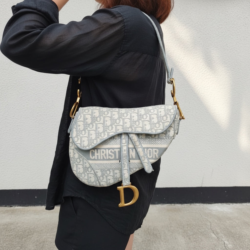 Include Entrupy Certificate of Authenticity｜Good ( Rank AB)｜Dior Trotter Saddle Obique Gray Shoulder Bag Medium｜S25110301