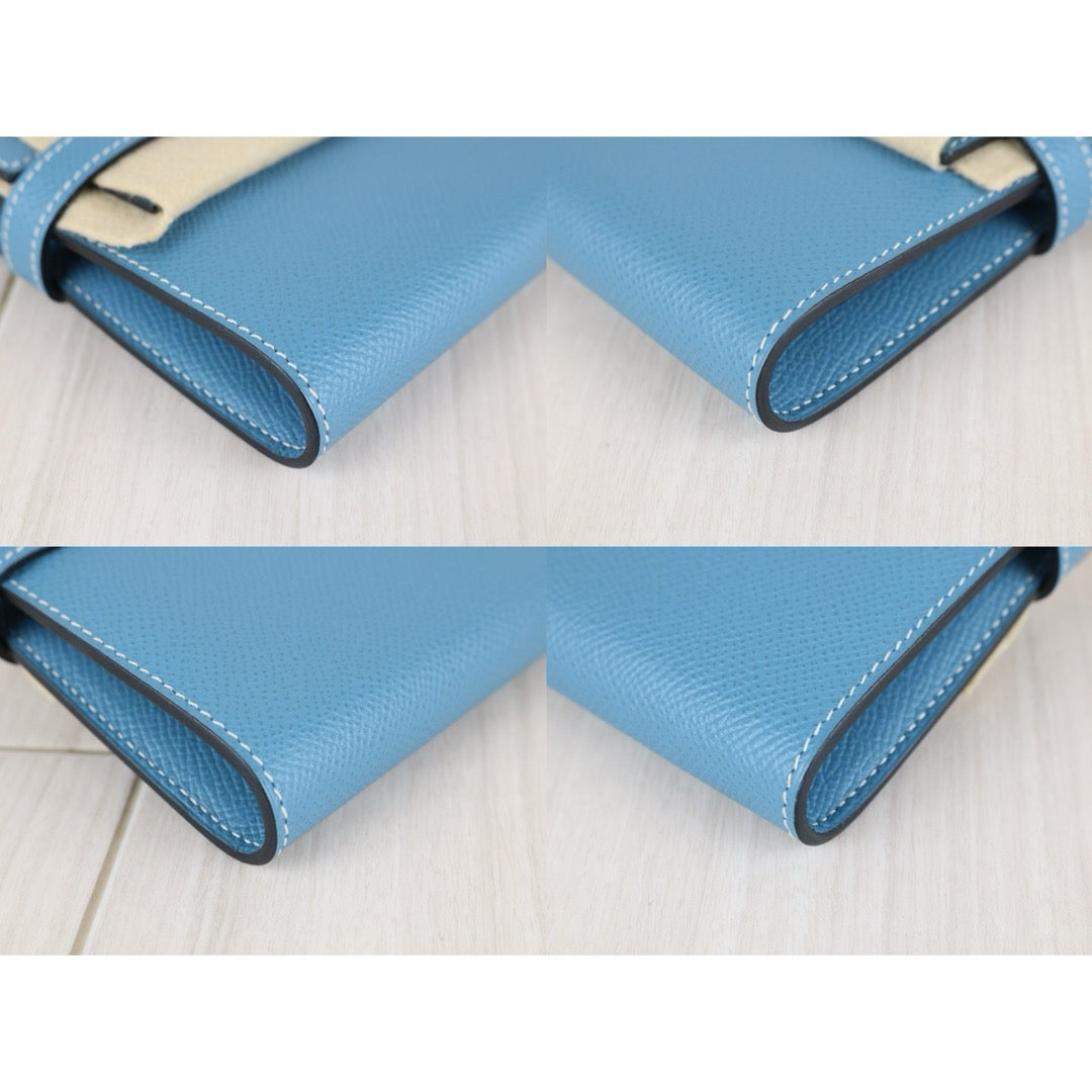 Excellent（Rank SA)｜ HERMES Epson Skin Kelly Wallet Blue Jean □Q Stamp Made In 2013Year｜X25082405