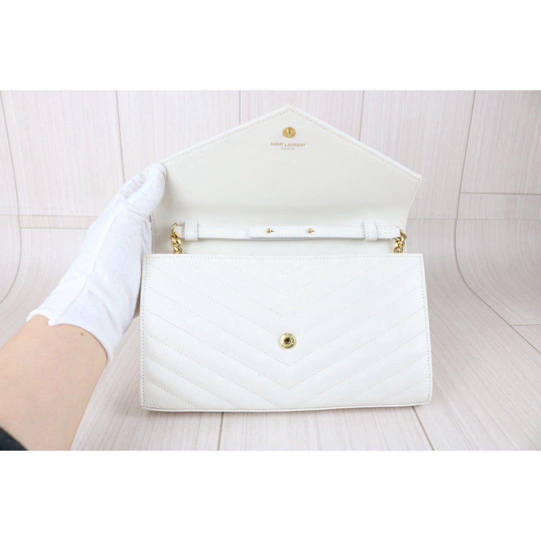 Include Entrupy Certificate of Authenticity｜Very Good ( Rank A)｜ Saint Laurent YSL Caviar Skin Shoulder Bag White MM｜X26041417