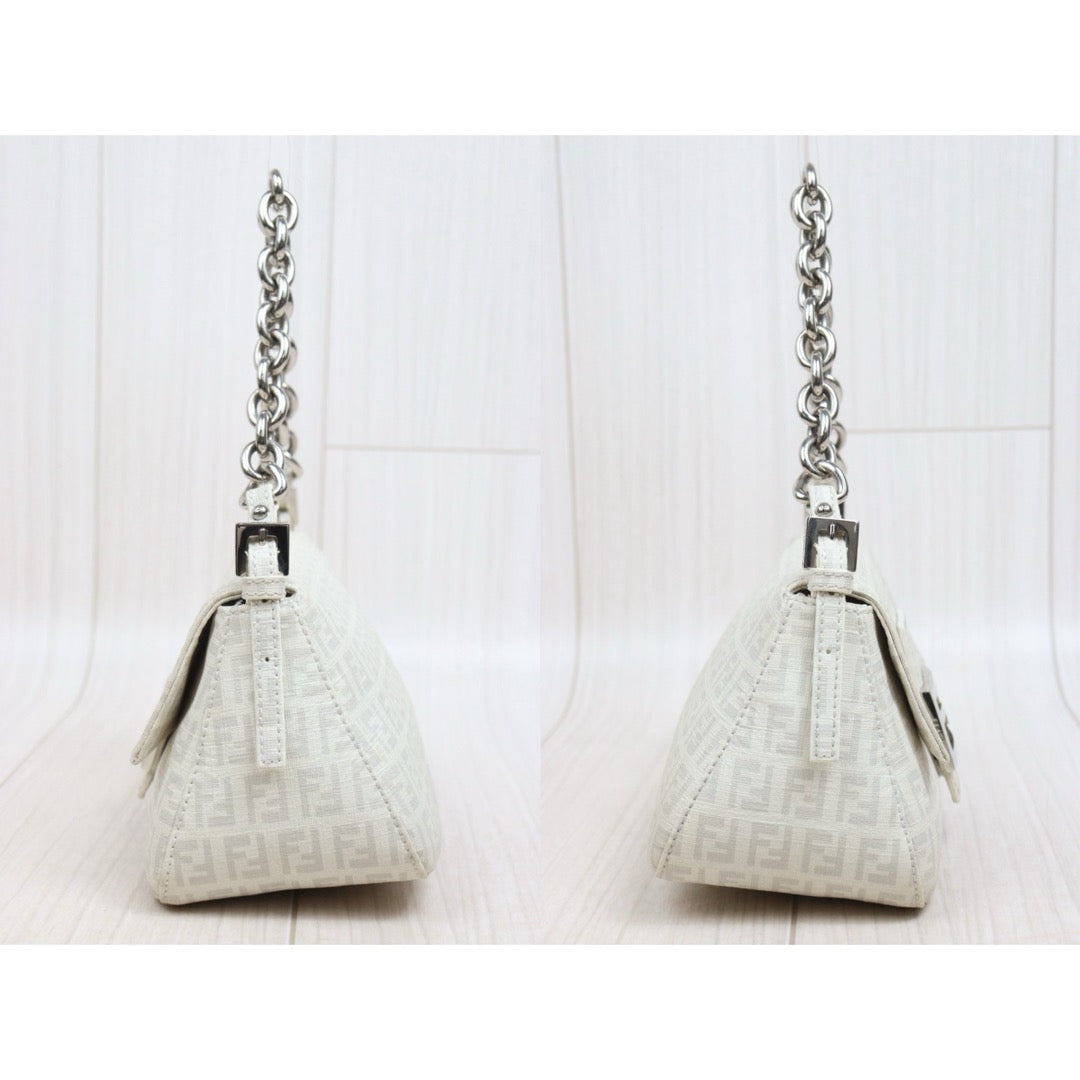 Include Entrupy Certificate of Authenticity｜Good ( Rank AB)｜ FENDI Zucca Mamma Baguette Shoulder Bag White｜S26060611