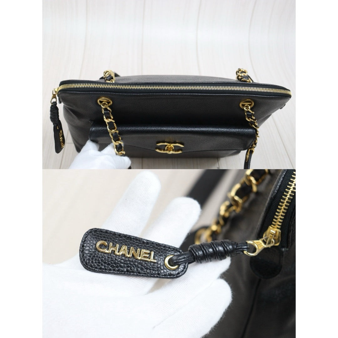Include Entrupy Certificate of Authenticity｜Good ( Rank AB)｜ CHANEL Caviar Skin  Matrasse Chain Vintage Tote Shoulder Bag Black Made In 1994～1996Year｜S26052302