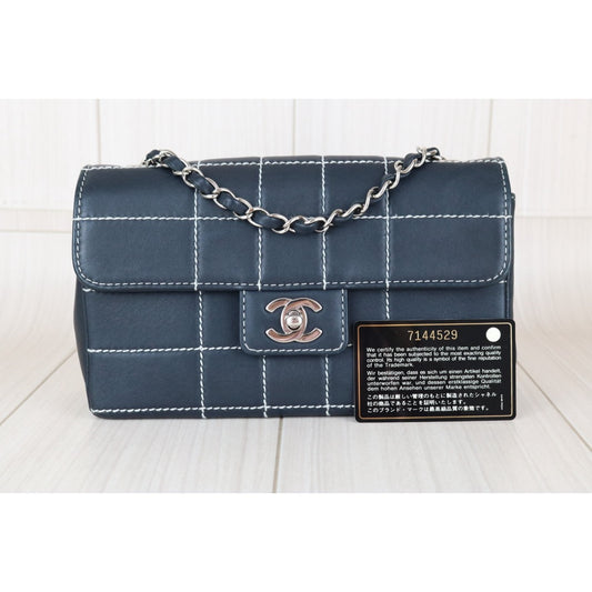 Very Good ( Rank A)｜ CHANEL Coco Mark Calf Leather Matrasse Chain Single Flap Shoulder Bag Navy Blue Made In 2002-2003Year｜Y26012003