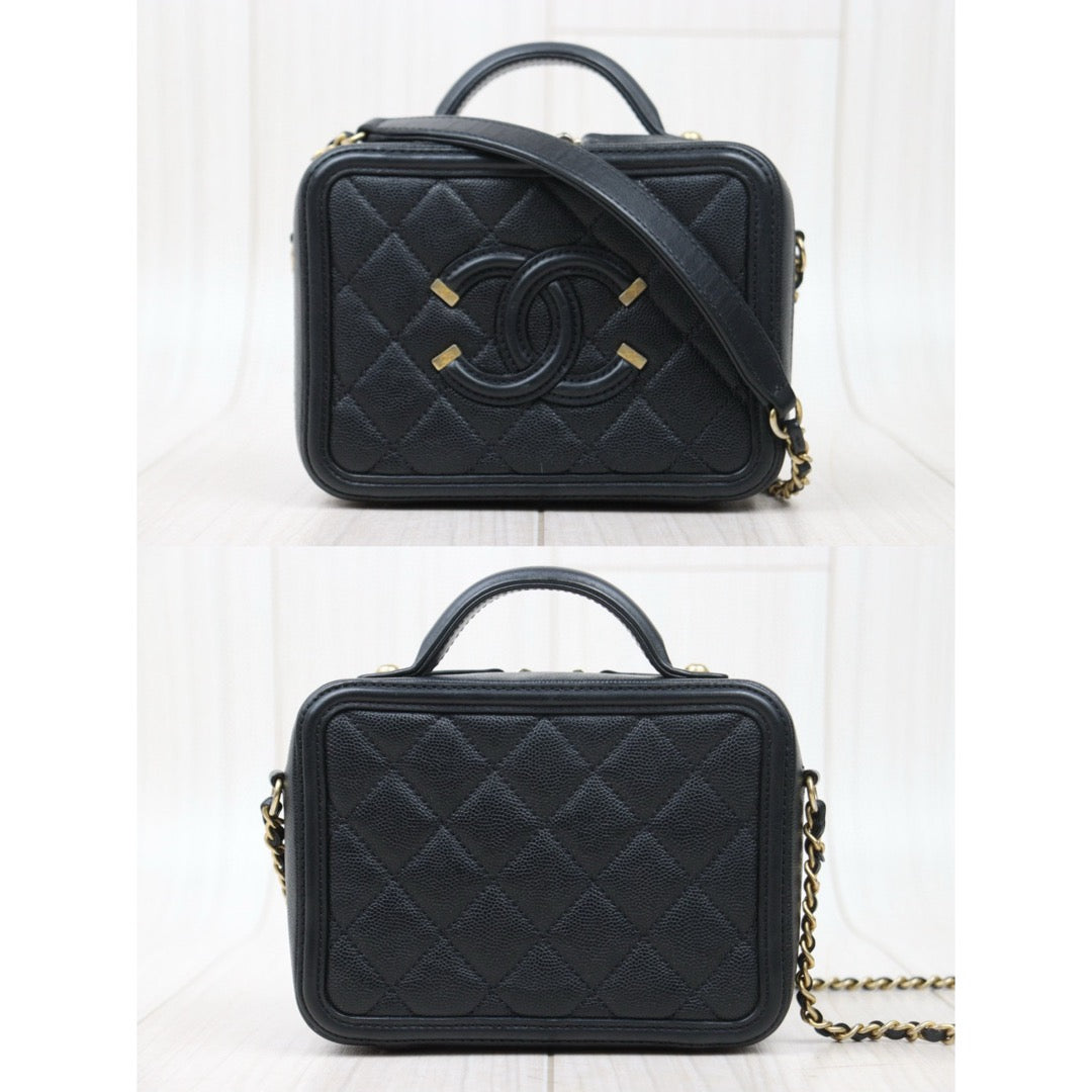 Very Good ( Rank A)｜ CHANEL  Caviar Skin Leather Calf Leather Mini Vanity Case Shoulder Bag Black Made In 2018 Year ｜P24122007