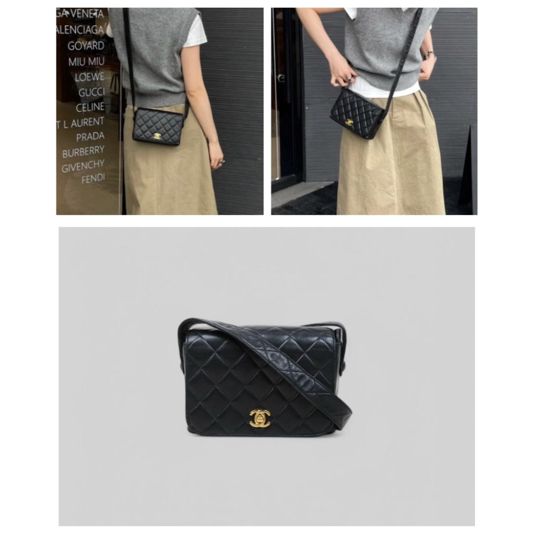 Good ( Rank AB)｜ CHANEL Matrasse Lamb Skin Single Flap Shoulder Bag Black Made In 1994-1996 Year  ｜P25041403