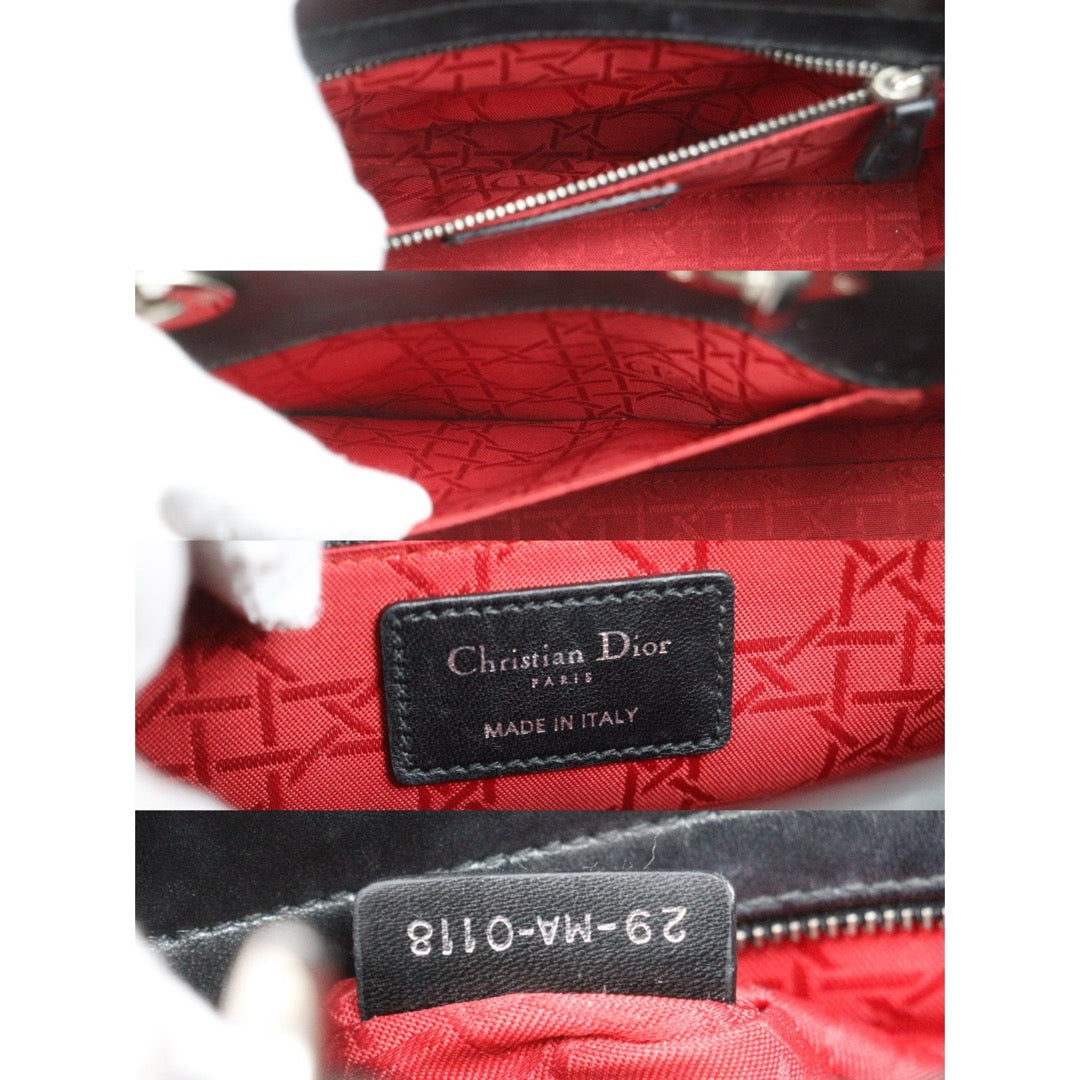 Very Good ( Rank A) ｜  Dior Lady Dior Lamb Skin 2WAY Handbag Shoulder Bag  Black  ｜S26030908