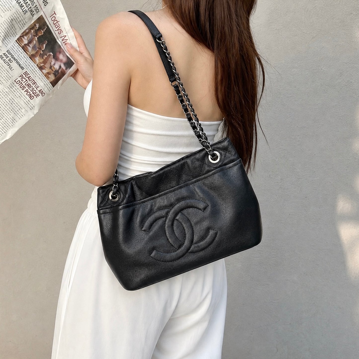 Include Entrupy Certificate of Authenticity｜Good ( Rank AB)｜ CHANEL Matrasse Caviar Skin Black  Chain Tote Bag Made In 2010-2011Year｜X26051805