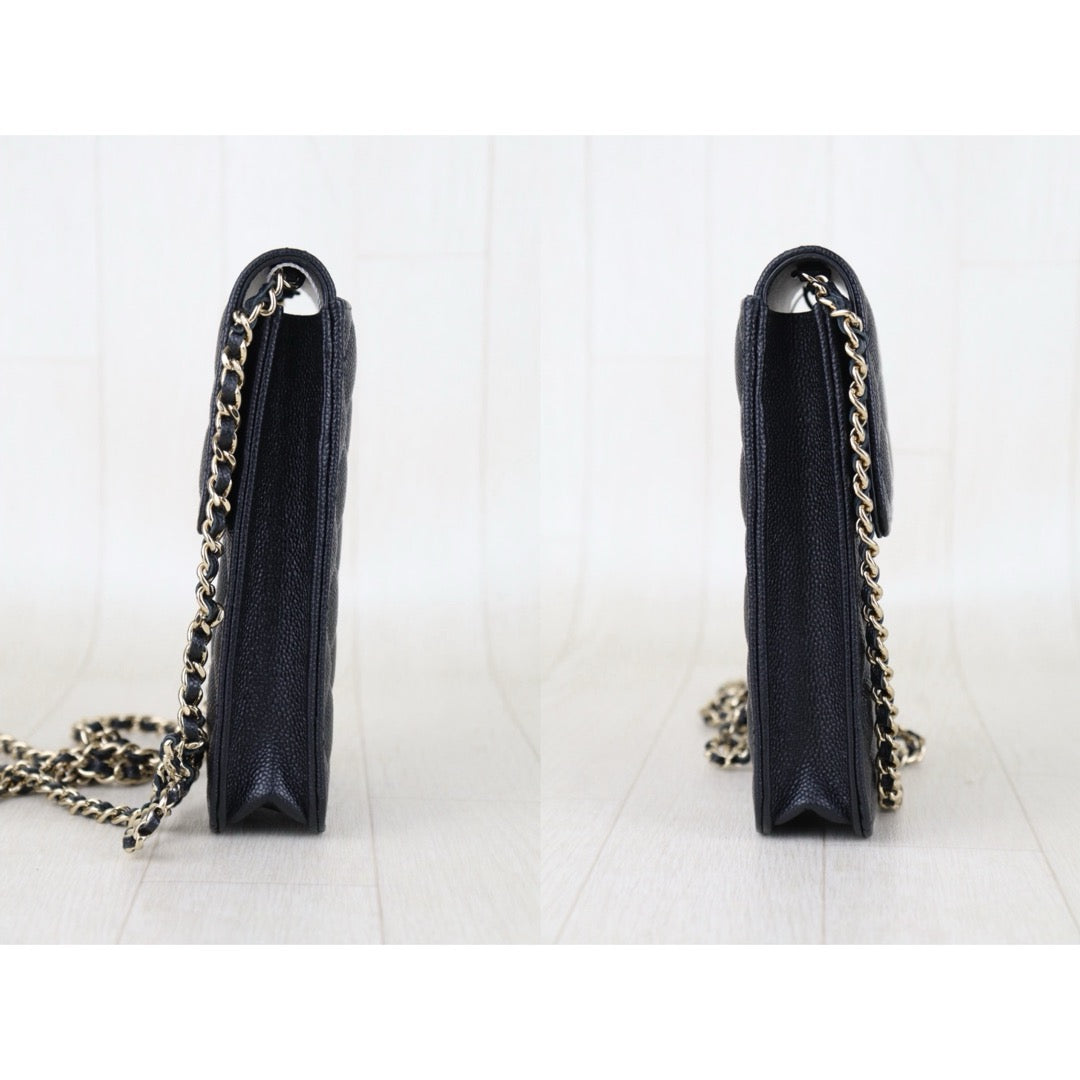 Include Entrupy Certificate of Authenticity｜Excellent（Rank SA）｜Full Set CHANEL 23S Caviar Skin Bow Matrasse Chain Phone Holder Black  IC Chips Model ｜S26051507