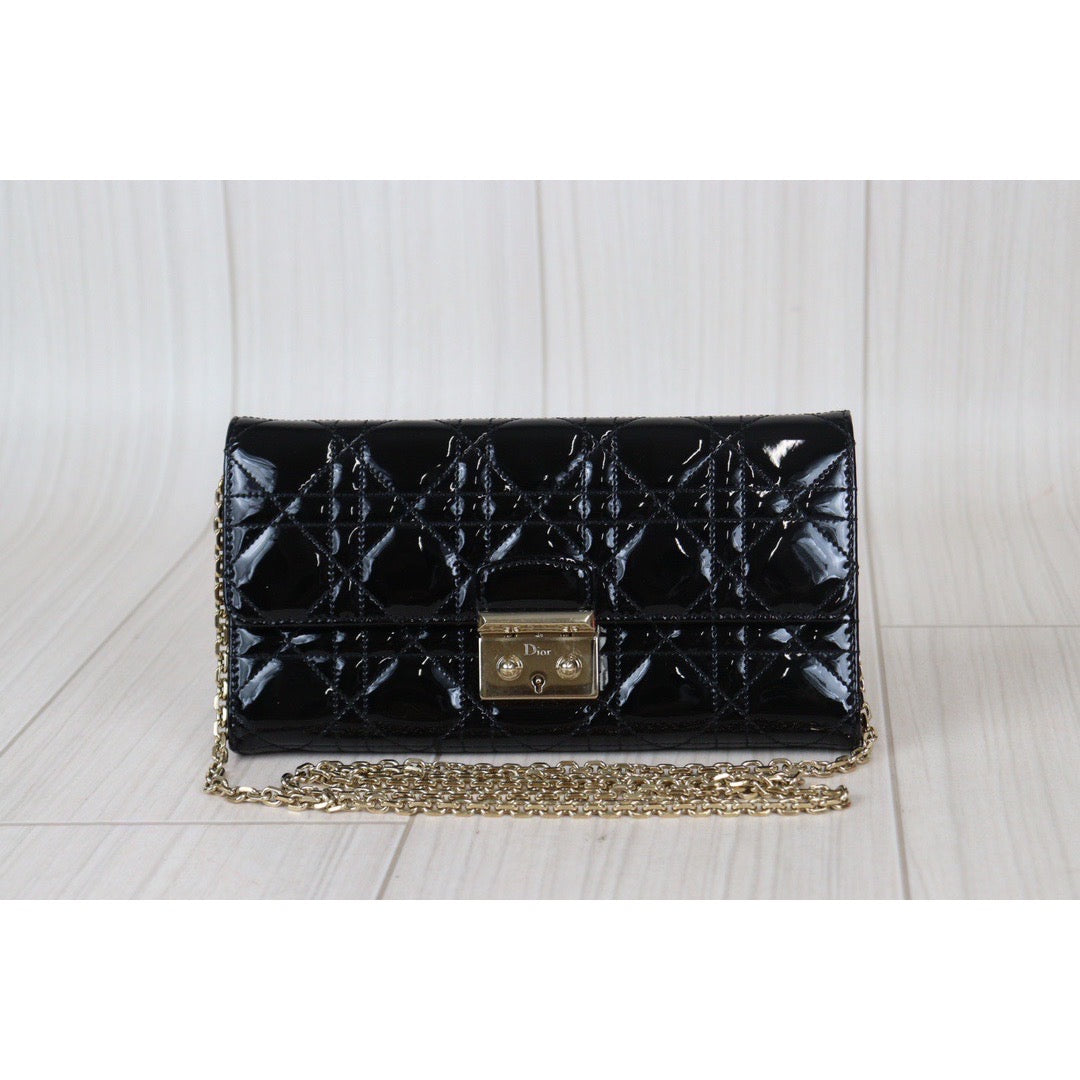 Rank A ｜Dior Diana Enamel Wallet Chain ShoulderBag Black｜23080311