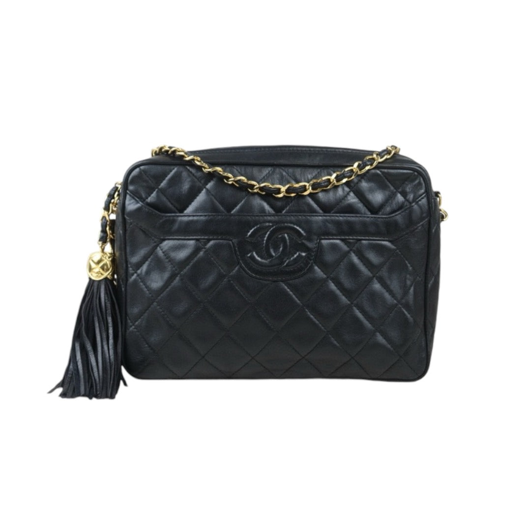 Good ( Rank AB)｜ CHANEL Lamb Skin Camera Bag Shoulder Bag Black  Made in 1991-1994Year ｜P24083002