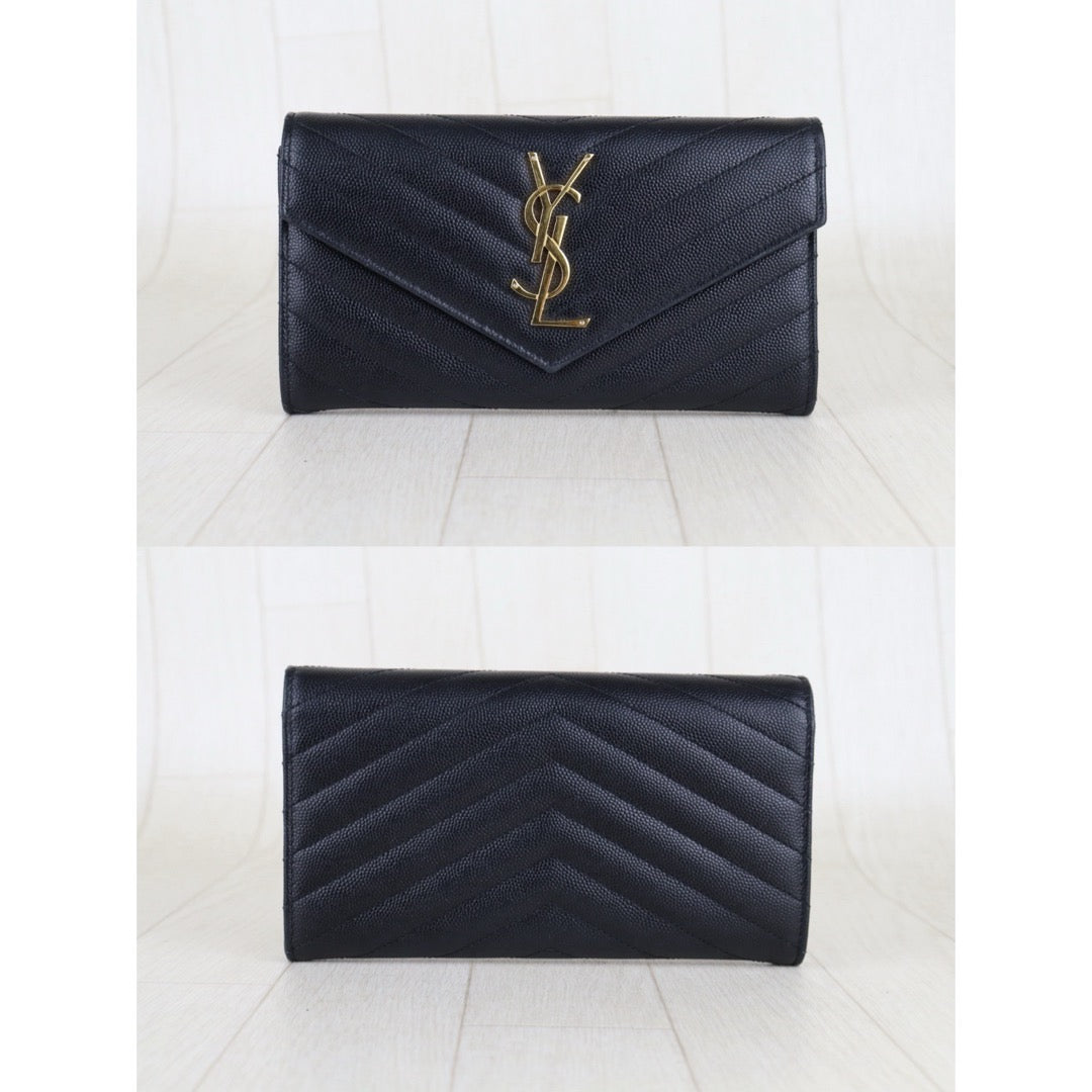 Very Good ( Rank A)｜ Full Set Saint Laurent YSL Caviar Skin Calf Leather  Long Wallet Black｜S25101103