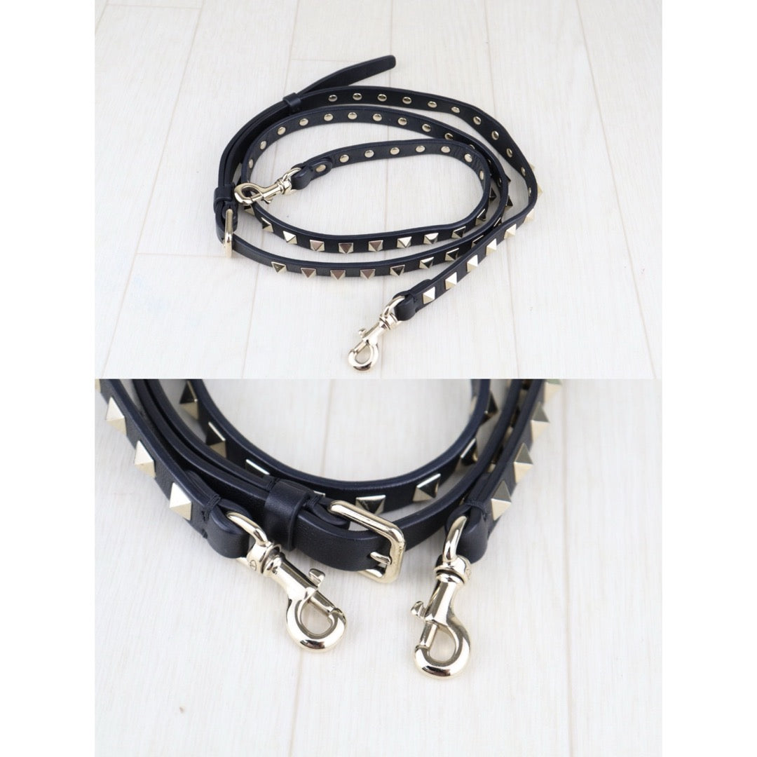 Good ( Rank AB)｜VALENTINO Rockstud Calf Leather Shoulder Bag Black ｜H25063012