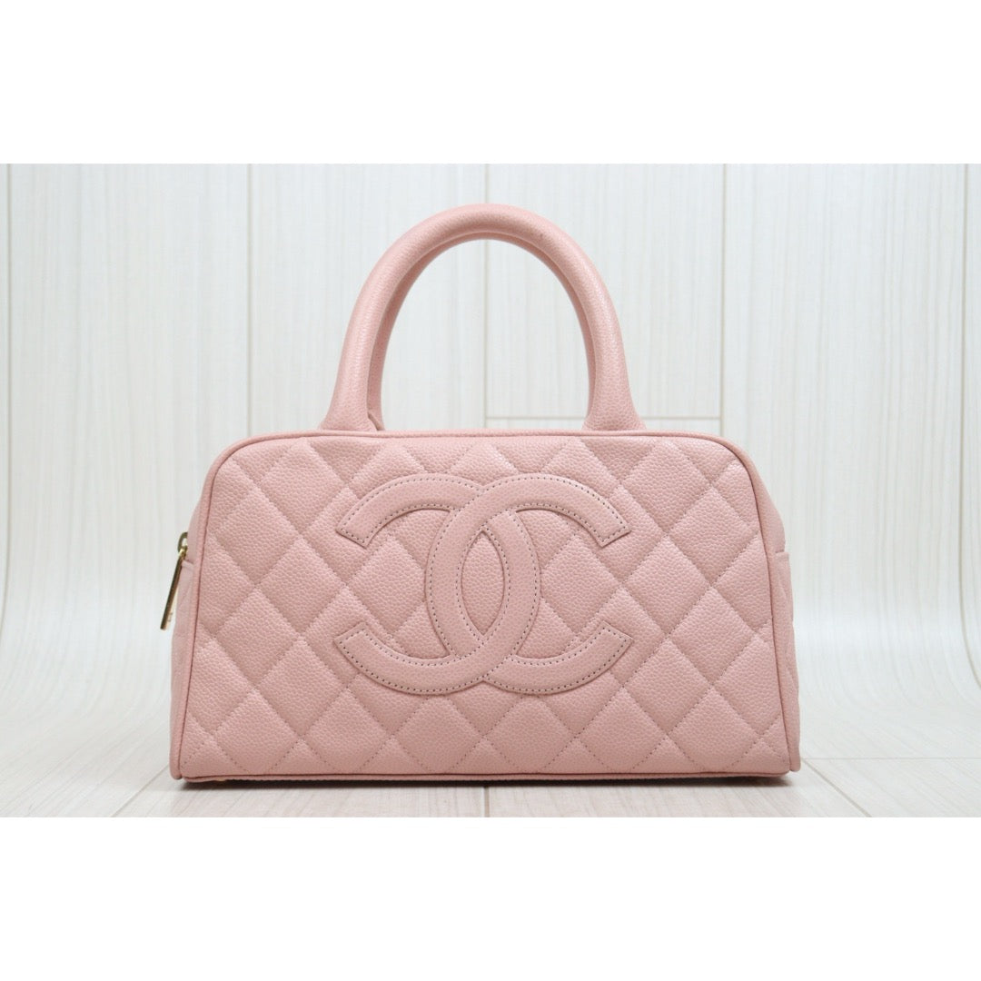Include Entrupy Certificate of Authenticity｜Very Good ( Rank A)｜ CHANEL Caviar Skin  Calf Leather Bowling Hand Bag Pink Made In 2004～2005Year｜26052106