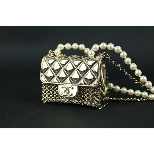 Include Authentic Detective Certificate of Authenticity｜Excellent（Rank SA）｜ CHANEL B21S Limited Coco Mark Pearl Hollow Design Matrasse Belt Chain Tinybag made in 2021 year｜S26050710
