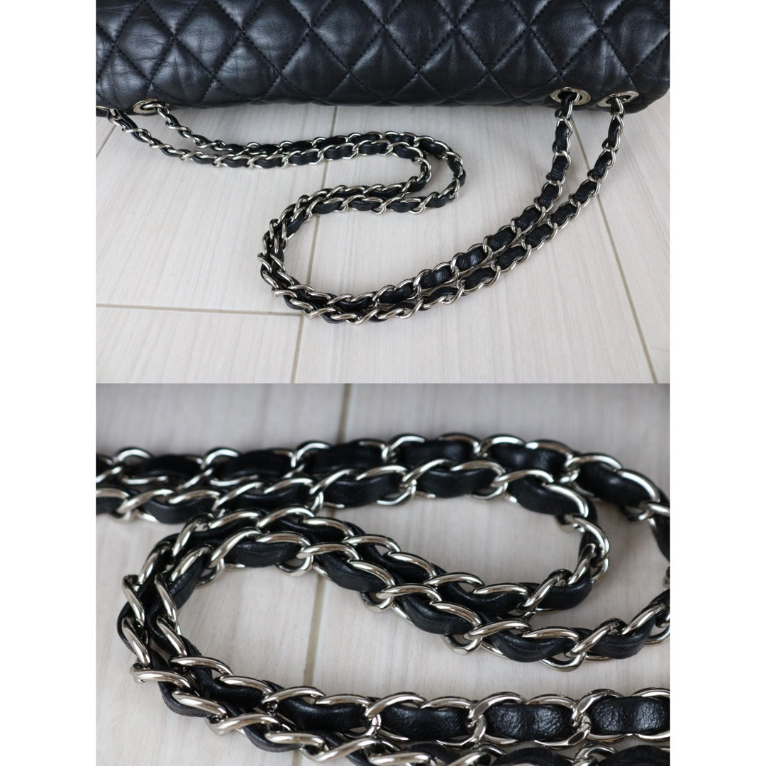 Include Entrupy Certificate of Authenticity｜Good ( Rank AB)｜ CHANEL Lamb Skin Matrasse Chain Single Flap Maxi Shoulder Bag Black Made in 2009-2010Year｜S26011603